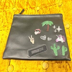 NUDESTIX Black Cosmetic Bag with Colorful Patches